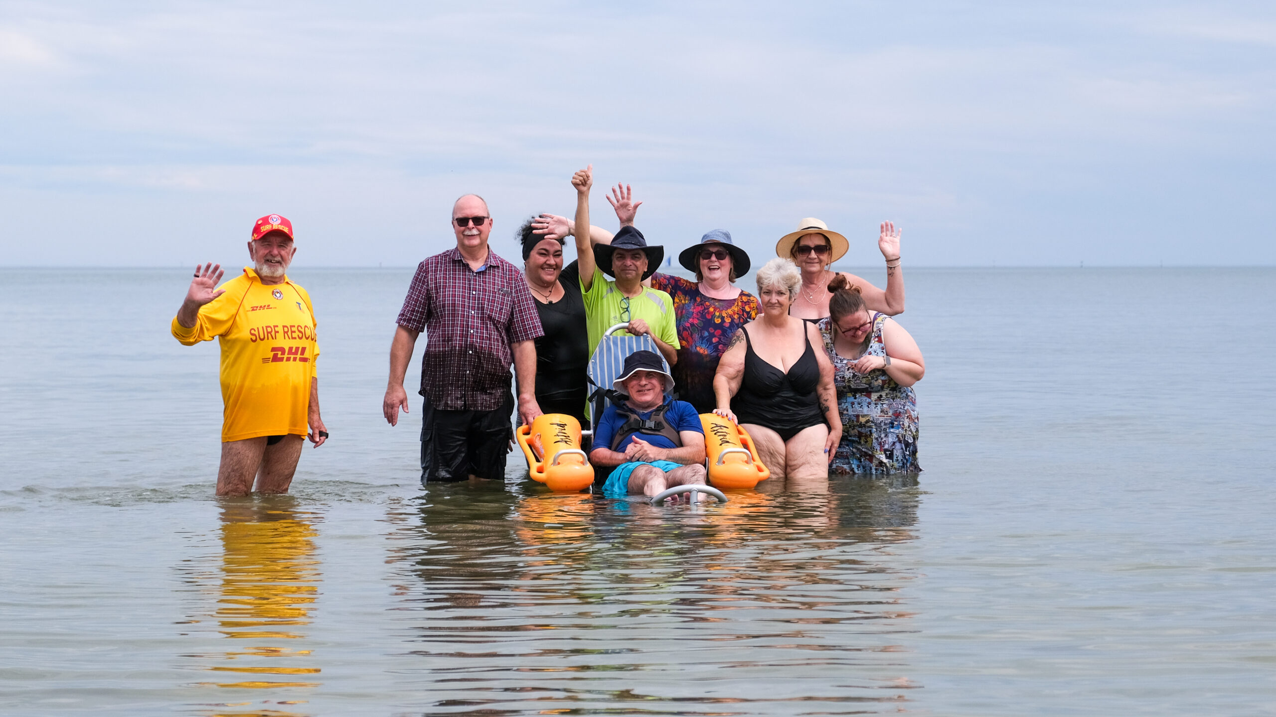 Achieve Your Dream Team, Dream Achiever Rodney and a volunteer from St Kilda Life Saving Club